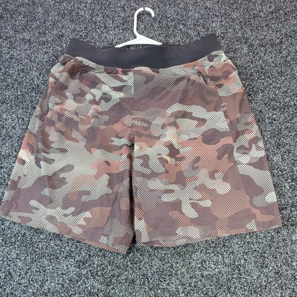 Lululemon Mens XL Camo Lined Athletic Shorts Brown Green Running Workout